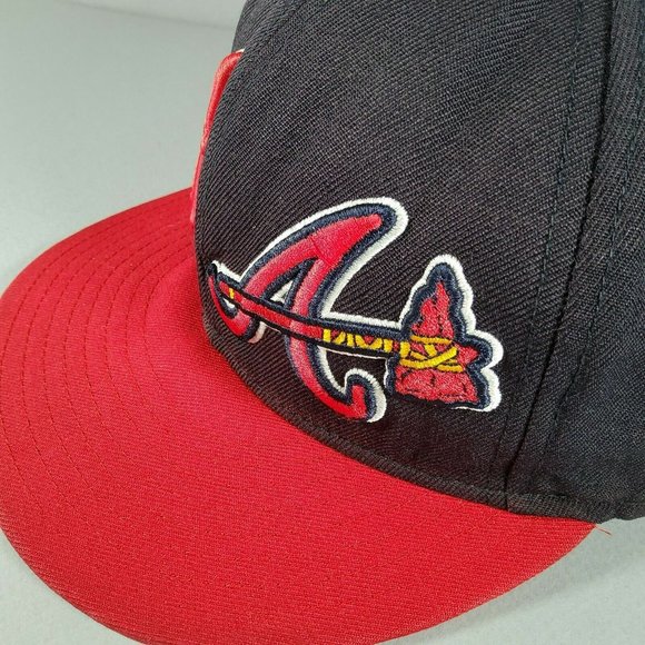 New Era 59Fifty Atlanta Braves Double Logo MLB Navy Blue Baseball Hat Size 7 5/8 - Picture 10 of 12